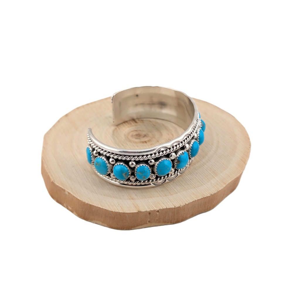 Navajo Sleeping Beauty Turquoise Cluster Bracelet by Chester charley Sz 7US** - Picture 7 of 10